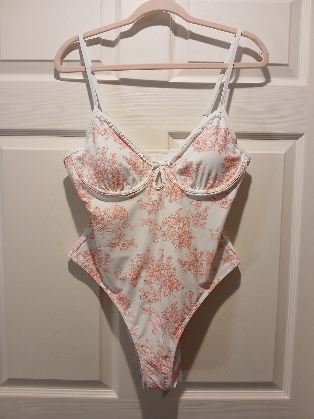 No Boundaries White and Dusty Rose Vintage  Floral One-Piece Swimsuit